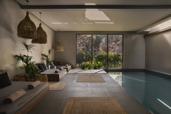 Casa Cook Rhodes Spiritual Wellness Spa with indoor heated pool and comfortable loungers